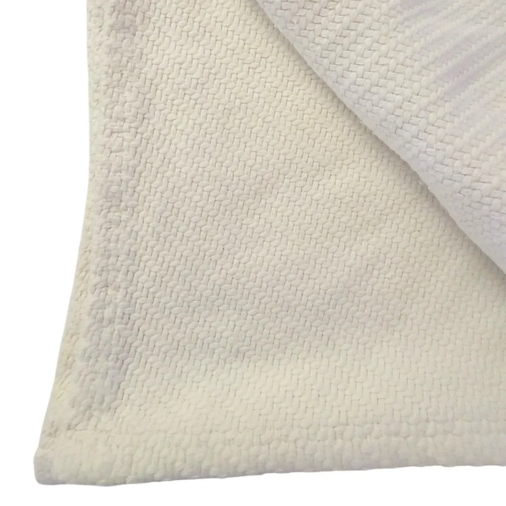 Restoration Hardware White 100% Cotton Basketweave Coverlet‎ Blanket 86x78